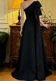Elegant Prom Dress Black A Line One Shoulder Gala Gown Formal Evening Dress Graduation Outfits HZ0427