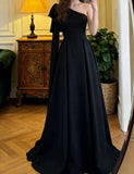 Elegant Prom Dress Black A Line One Shoulder Gala Gown Formal Evening Dress Graduation Outfits HZ0427
