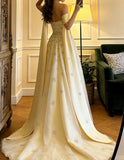 Stunning Prom Dress Light Yellow Off Shoulder Tulle Gala Gown Formal Evening Dress Graduation Outfits HZ0427