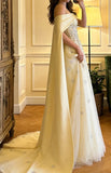 Stunning Prom Dress Light Yellow Off Shoulder Tulle Gala Gown Formal Evening Dress Graduation Outfits HZ0427
