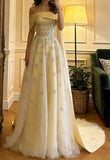 Stunning Prom Dress Light Yellow Off Shoulder Tulle Gala Gown Formal Evening Dress Graduation Outfits HZ0427