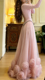 Beauty Prom Dress Light Pink Crew Neck Tulle Pleated Gala Gown Formal Evening Dress Party Outfits HZ0427