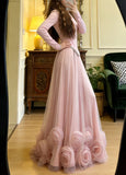 Beauty Prom Dress Light Pink Crew Neck Tulle Pleated Gala Gown Formal Evening Dress Party Outfits HZ0427