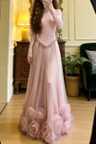Beauty Prom Dress Light Pink Crew Neck Tulle Pleated Gala Gown Formal Evening Dress Party Outfits HZ0427