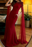 Charming Prom Dress Red Crew Neck Mermaid Gala Gown Evening Dress Formal Outfits HZ0427