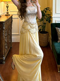 Gorgeous Prom Dress A Line Square Neck Beading Pleated Gala Gown Evening Dress Birthday Party Outfits HZ0427