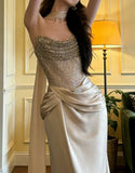 Shiny Prom Dress Strapless Pleated Formal Gala Gown Evening Dress Party Outfits HZ0427