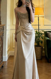 Shiny Prom Dress Strapless Pleated Formal Gala Gown Evening Dress Party Outfits HZ0427