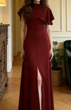 Pretty Prom Dress A Line Wine Red Slit Gala Gown Formal Outfits Evening Dress Graduation Dress HZ0427