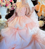 Cute Ball Gown Pink Sweetheart Floral Quinceanera Dress Evening Dress 18th Birthday Prom Gown HZ0427