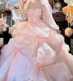 Cute Ball Gown Pink Sweetheart Floral Quinceanera Dress Evening Dress 18th Birthday Prom Gown HZ0427