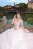 Sparkling Ball Gown Light Pink Sweetheart Tulle Evening Dress Quinceanera Dress 18th Birthday Prom Gown HZ0427
