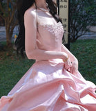Pretty Ball Gown Light Pink Strapless Beading Pleated Evening Dress Quinceanera Dress 18th Birthday Prom Gown HZ0427