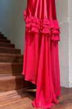 Vintage Prom Dress Red Straps Ruffle Pleated Formal Gala Gown Evening Dress Birthday Party Outfits HZ0427
