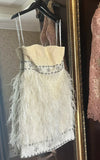 Charming Homecoming Dress Strapless Feather Short Prom Dress Back to School Outfits Graduation Dress HZ0427