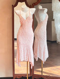 Beauty Prom Dress Light Pink V-neck Backless Formal Gala Gown Evening Dress Birthday Party Outfits HZ0427