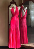 Pretty Prom Dress Hot Pink Halter Backless Mermaid Gala Gown Evening Dress Birthday Party Outfits HZ0427