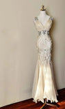 Elegant Prom Dress V-neck Beading Mermaid Gala Gown Evening Dress Birthday Party Outfits HZ0427