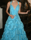 Pretty Prom Dress A Line V-neck Pleated Gala Gown Evening Dress Birthday Party Outfits HZ0427