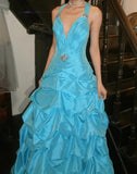 Pretty Prom Dress A Line V-neck Pleated Gala Gown Evening Dress Birthday Party Outfits HZ0427