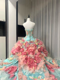 Colorful Ball Gown Strapless Floral Evening Dress Quinceanera Dress 18th Birthday Prom Gown HZ0427