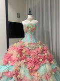 Colorful Ball Gown Strapless Floral Evening Dress Quinceanera Dress 18th Birthday Prom Gown HZ0427