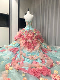 Colorful Ball Gown Strapless Floral Evening Dress Quinceanera Dress 18th Birthday Prom Gown HZ0427