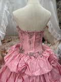 Charming Ball Gown Pink Spaghetti Straps Pleated Evening Dress Quinceanera Dress 18th Birthday Prom Gown HZ0427