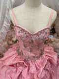 Charming Ball Gown Pink Spaghetti Straps Pleated Evening Dress Quinceanera Dress 18th Birthday Prom Gown HZ0427