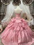 Charming Ball Gown Pink Spaghetti Straps Pleated Evening Dress Quinceanera Dress 18th Birthday Prom Gown HZ0427