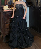 Chic Prom Dress Black Strapless Pleated Gala Gown Evening Dress Graduation Dress HZ0427
