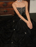Chic Prom Dress Black Strapless Pleated Gala Gown Evening Dress Graduation Dress HZ0427