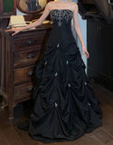 Chic Prom Dress Black Strapless Pleated Gala Gown Evening Dress Graduation Dress HZ0427