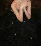 Chic Prom Dress Black Strapless Pleated Gala Gown Evening Dress Graduation Dress HZ0427