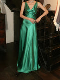 Chic Prom Dress A Line Satin V-neck Gala Gown Fomal Evening Dress Graduation Dress HZ0427