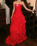 Stunning Prom Dress Red Sweetheart Pleated Gala Gown Fomal Evening Dress Graduation Dress HZ0427