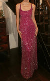 Sparking Prom Dress Rose Red Spaghetti Straps Gala Gown Fomal Evening Dress 18th Birthday Party Dress HZ0427