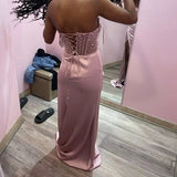 Modest Mermaid Sweetheart Pink Split Prom Dresses Inspo For Teens Formal Dress Party Outfits Prom Gowns HZ0311
