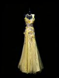 Modest Mermaid Sweetheart Yellow Chiffon With Beaded Bodice College Formal Outfit Long Prom Graduation Dresses For Teens HZ0311