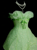 Modest Ball Gown Sweetheart Green Organza 80s Long Prom Dresses Inspiration Party Gowns Vintage Sweet 16 Dress HZ0311