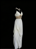 Chic A Line Spaghetti Strap White Chiffon Beads Senior Prom dresses High School Long Formal Dresses HZ0311