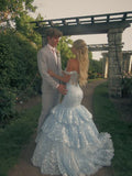 Charming Off The Shoulder Blue Tulle Lace Appliques Layered Mermaid Party Dress Long Evening Gown HZ0311