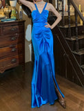 Stunning Prom Dress Royal Blue V-neck Pleated Mermaid Gala Gown Formal Evening Dress 18th Birthday Party Dress HZ0427