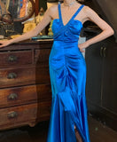 Stunning Prom Dress Royal Blue V-neck Pleated Mermaid Gala Gown Formal Evening Dress 18th Birthday Party Dress HZ0427