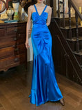 Stunning Prom Dress Royal Blue V-neck Pleated Mermaid Gala Gown Formal Evening Dress 18th Birthday Party Dress HZ0427