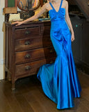 Stunning Prom Dress Royal Blue V-neck Pleated Mermaid Gala Gown Formal Evening Dress 18th Birthday Party Dress HZ0427