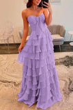 Chiffon Fuchsia Sweetheart Tiered Ruffles Prom Dress with Multi Layers A line 2026 Formal Evening Gowns HZ0311