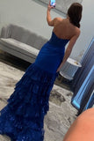Mermaid Strapless Sequins Lace Appliques Prom Dress 2026 Formal Evening Gowns HZ0311