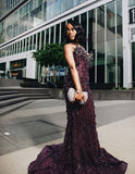 Sexy Special Occasion Dress Mermaid Sweetheart Grape Sequins Prom Dresses With Beads Gem Party Dress Long Evening Dresses HZ0311