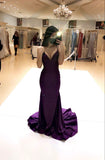 Sexy Mermaid Spaghetti Straps Grape Long Prom Dresses Inspiration Party Dress Prom Gown HZ0311
